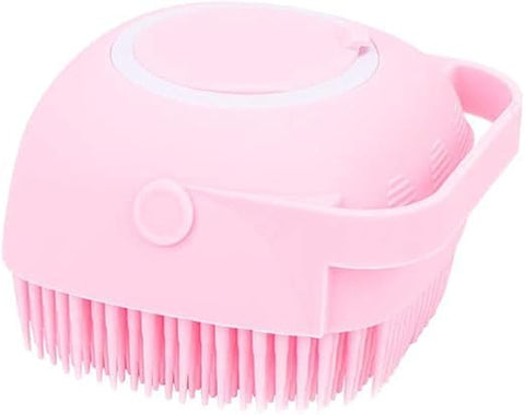 Generic Silicone Shower Massage Body Brush with Liquid Soap Dispenser – Handheld Bath Scrubber and Hair Shampoo Brush Exfoliating, Cleaning, and Massaging for Women, Men, Children, and Pets (Pink)
