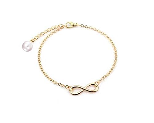 Gold Plated Infinity Shape Charm With Pearl Beads Bracelet Chain for Women