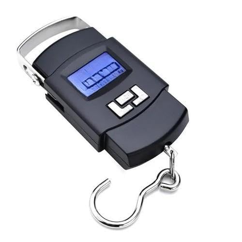 Weight Scale - Compact Black Plastic Electronic Hanging Scale for Bags, 50kg Limit, Battery Powered, Ideal for Travel and Fishing, Includes Measuring Tape, Accurate and Reliable Digital Performance