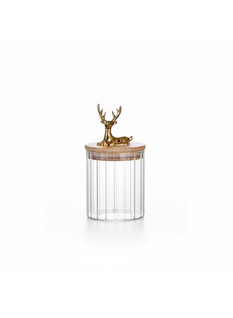 Clear Glass Storage Jars with Gold Deer Lid â€“ Amber Kitchen Containers with Bamboo Seal Lid