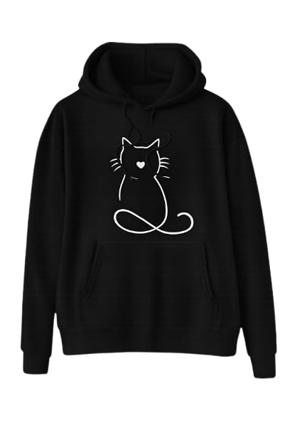 Cat Heart Graphic Hoodie Black 117