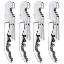 Bottle Opener Wine Key Wine Opener with Foil Cutter, Stainless Steel Classic All in one Double Hinged Waiter Corkscrew for Beer Bar Restaurant Waiters, Set for 4 (Silver)