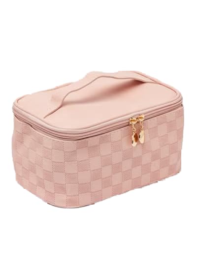 HAPPY HOME Cosmetic Bag Women's Travel Makeup Bag Large Makeup Bag Organiser with Brush Compartment Toiletry Bag PU Leather Portable Makeup Bag (Pink)