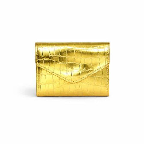 Slim wallet with a metallic crocodile patterned leather design Credit Card Holder modern elegance Wallet for Women Girls ATM ID Card exuding (Pink) (ذهبي)