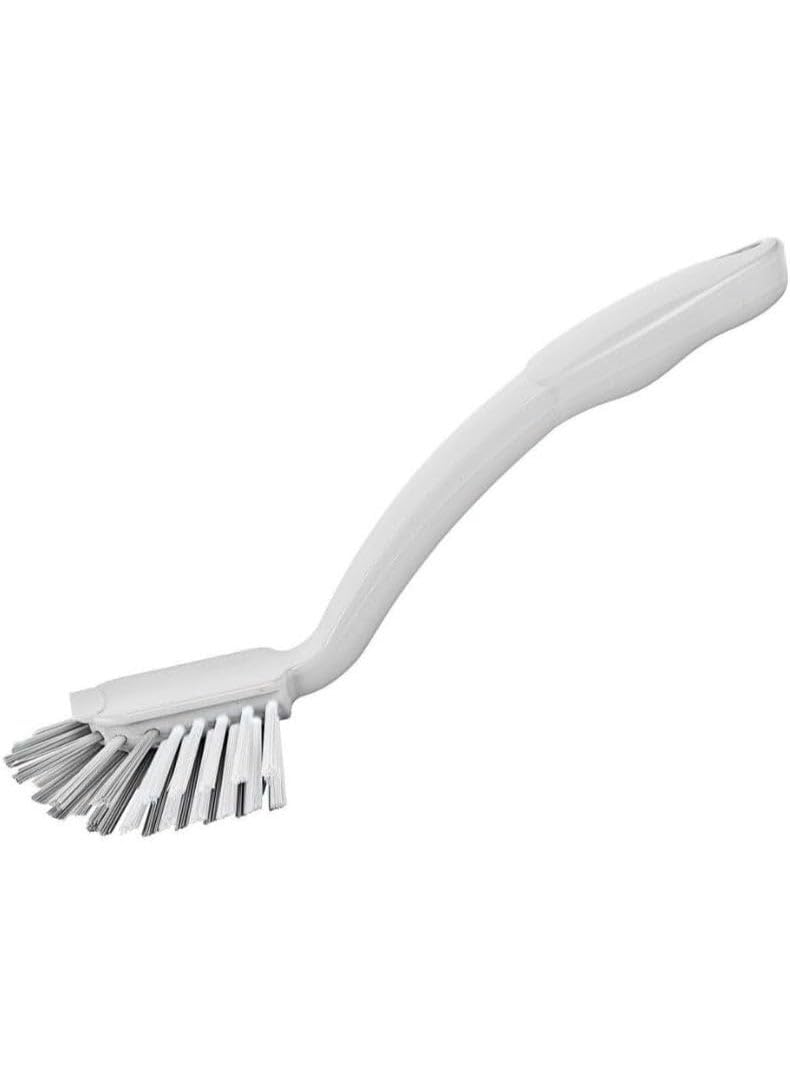 CURVE LUX Sink Brush With Angled Ergonomic Handle And Strong Dual Color Bristles Heavy Duty Kitchen Cleaning Brush For Sinks Dishes And Tiles 5.9 x 7 x 25.5 cm (White)