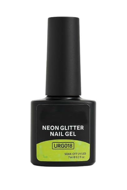 Neon Lime Green Glitter Gel Nail Polish 7ml – Fluorescent Yellow-Green Sparkle UV/LED Soak Off Gel, Bright Glitter for Nail Art, Glossy Long-Lasting Manicure (Shade URG018)