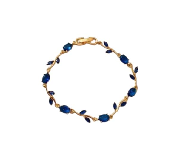 Luxury Gold Tulip Bracelet with Crystal, Wave Design with Tulip Rose Stones