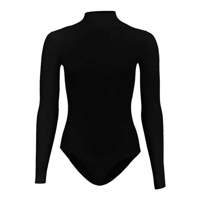 Silvy Wave high Lycra Long Sleeves High Neck Bodysuit Underwear For Women -Black-XXL