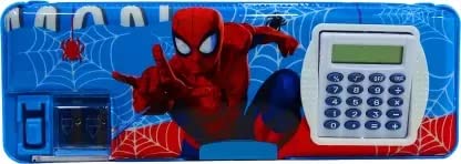 Avengers Multipurpose Pencil Box with Calculator & Dual Sharpner - Spiderman Art Plastic Pencil Box (Set of 1, Blue)