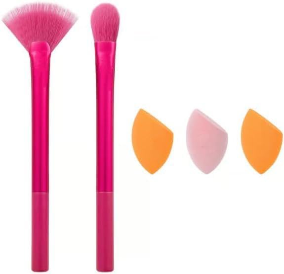 Makeup Brush Set, Shiny Face Brushes for Effortless Makeup, Make Up Brush Kit with Mix Premium Synthetic Bristles+ spong,Set of 5pcs -multiccoloraaaa