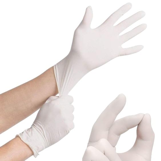 White Disposable Gloves, Latex Free, Powder-Free, Pack of 10, Strong and Puncture Resistant, for Medical, Food Handling, Tattoo and Barber