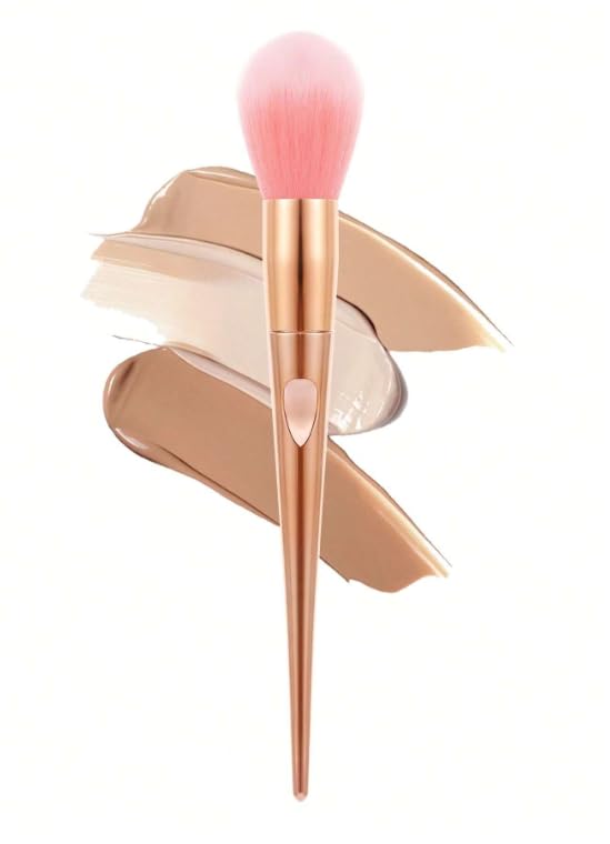 1pc Round Head Foundation Makeup Brush & Blush Brush & Powder, Soft And Multifunctional Fiber For Daily Makeup-metalic random color