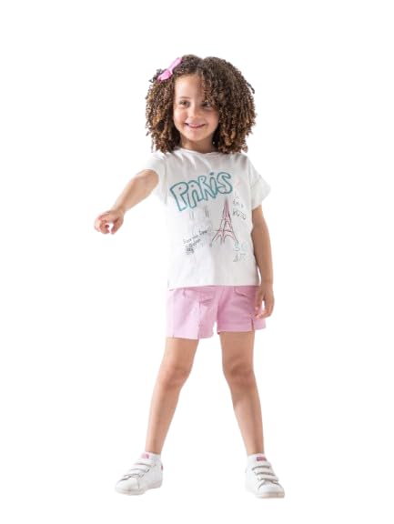 Girls Paris Graphic T-Shirt and Shorts Set, Summer Casual Outfit-429