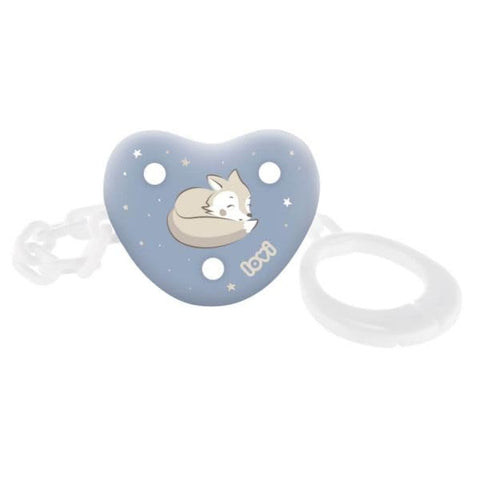 Baby Pacifier Holder with Sleeping Fox Design, Blue Night Sky Theme