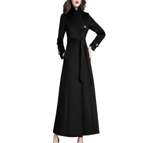 Women's Black Royal Collar Waist Belt Side Golden Button Fashion Outerwear Abaya