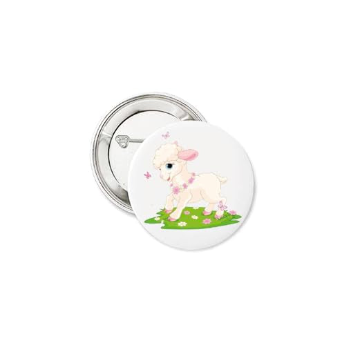 Cute Lamb Button Pin Badge, Round, White Eid-Aladha N