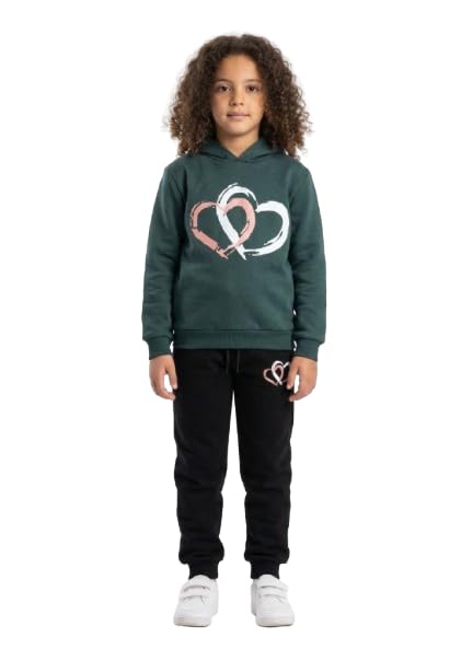 Trung Baby Girls Cotton Quilted Warm - Interlocking Hearts Hoodie and Pants - Casual Comfortable and Stylish Set Available in Multiple Colors
