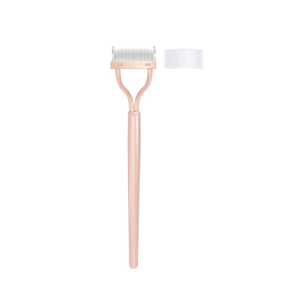 Eyelash Separator Stainless Steel Naked Pink Long Handle Eyelash Comb Eyelash Definer Mascara Brush Eyelash Brush Separator Mascara Comb Applicator With Cover (1PC)