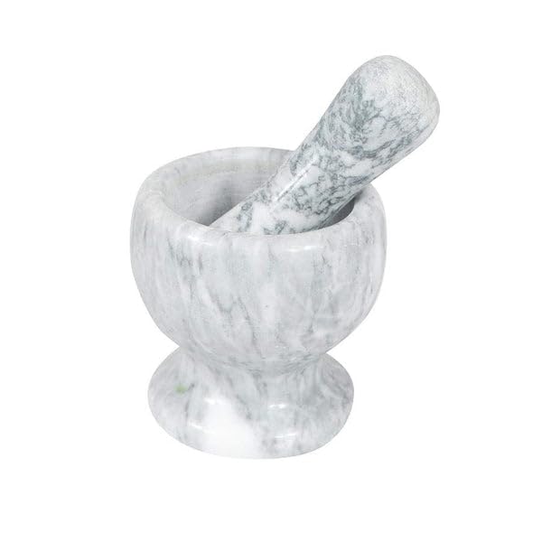 Marble Mortar and Pestle Set, White and Grey Marble, Kitchen Grinding Tool