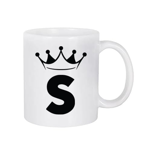 White Mug with letter (S) Black crown Design