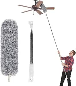 Extendable Duster with Telescopic Pole, 254 cm Length, Microfiber Head, for Ceiling Fans and High Places