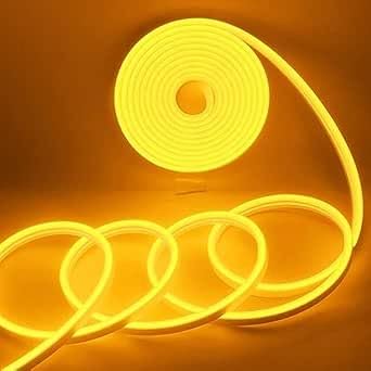 Led Neon Strip Lights 12V Silicone Rope Indoor Outdoor Flexible for Signboard Bar TV Kitchen Bedroom Home Party Holiday Decoration,Yellow/Amber 5m Adapter 12V 2A..