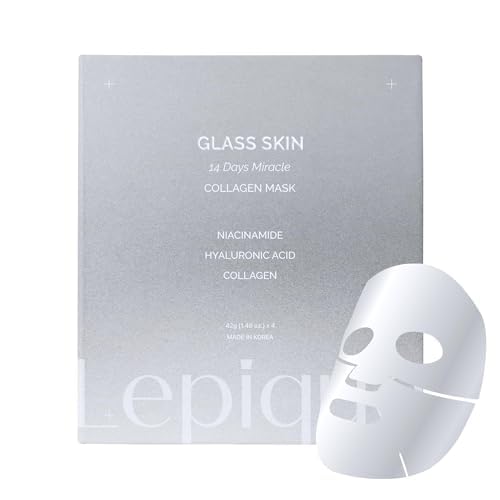 GLASS SKIN 14Days Miracle Collagen Mask 42g x 4ea Ultimate Night Mask, Higher Serum Content, Hyaluronic Acid, Niacinamide Serum, Korean Face Mask, Face Mask