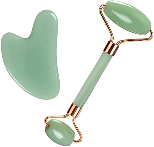 Anti Aging Jade Roller, Green Natural Stone Facial Massager Jade Facial Roller Gua Sha Massage Tool for Face and Full Body - Face Massager Roller for Anti-Aging Face Wrinkles, Eye, Neck