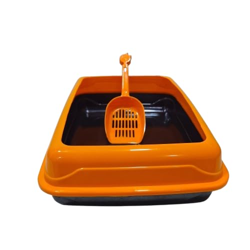 Cat Litter Box + Matching Scoop 40CM X 30 CM (Orange & Black, Square 40 CM X 30 CM)