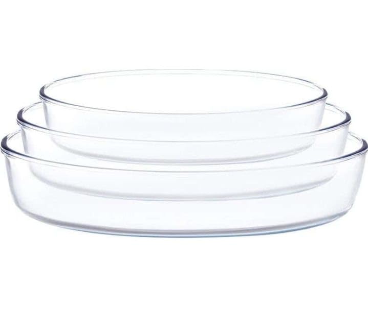 3 Piece Oval Thermal Glass Tray Set, Clear for Baking and Cooking