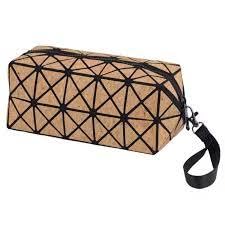 Beauty Pouch - Wooden Design Makeup Kit Holder for Storing Cosmetics Toiletries and Daily Personal Care Items