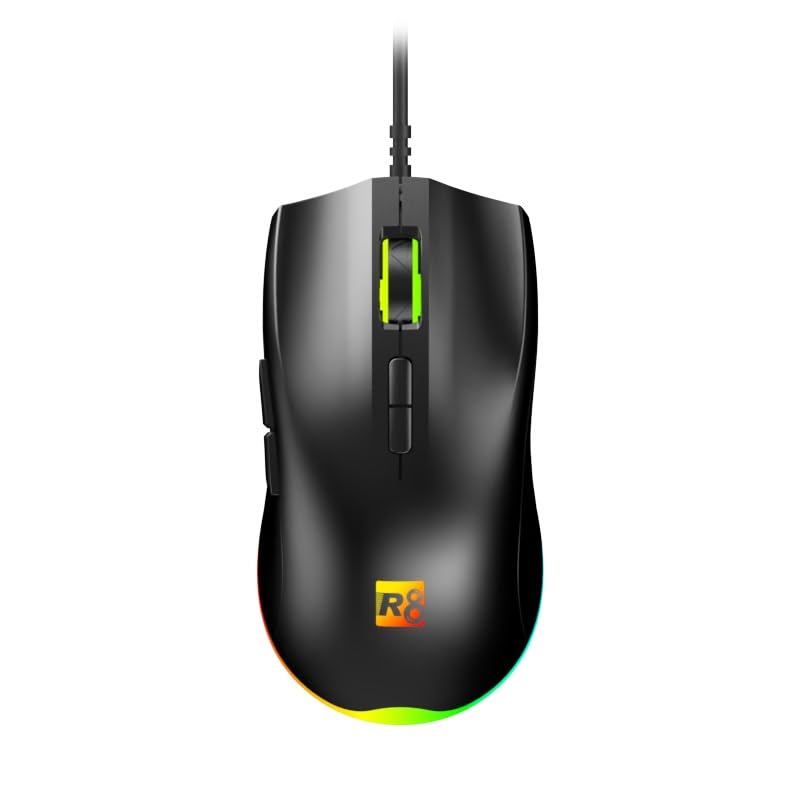 For R8 G201 Gaming Mouse USB Wired – 7200DPI Optical / 7 Programable Buttons – RGB Colorful Backlit – Ergonomic Gaming Mice for PC Laptop | Black