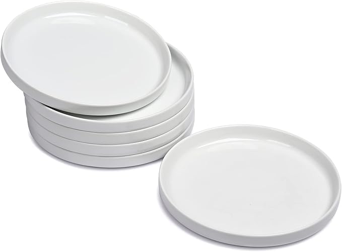 F-M White Ceramic Side Plates Set of 6, Small Dinner Plates 18cm/7 inch, Dessert Plates for Cake, Salad, Tapas, Bread, Fruit, Starter, Stackable