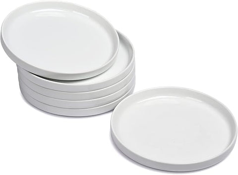 F-M White Ceramic Side Plates Set of 6, Small Dinner Plates 18cm/7 inch, Dessert Plates for Cake, Salad, Tapas, Bread, Fruit, Starter, Stackable