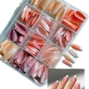 24 Pcs Multi Color Gel Fake Nails Kit with Plastic Storage Box Pink Red Yellow Blue Glitter