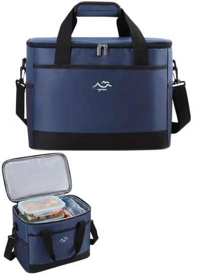 Tazweeq Collapsible Cooler Bag, Large Lunch Bag 40 Can (26L), Insulated Leakproof Soft Sided Cooler, Portable Bento Lunchbox for Beach Picnic Hiking Camping Kayak, Blue