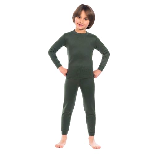 Cotton Zone Kids boys and girls organic cotton thermal Underwear set olive green