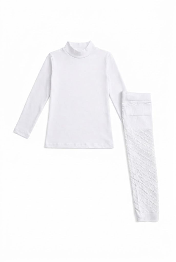 Kids Karina Long Sleeve T-Shirt with Kolon Leggings Set, White, Soft Stretch Fabric, Comfortable Daily Outfit