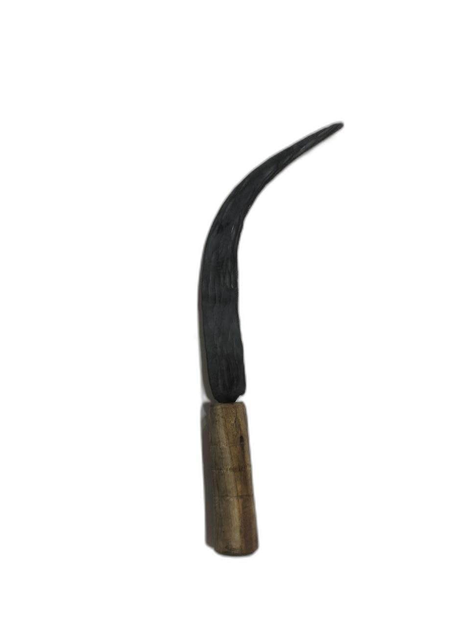 Traditional Forging Hand Sickle, High Carbon Steel Blade, Wooden Handle, Multifunctional Harvesting and Pruning Tool for Farms and Gardens