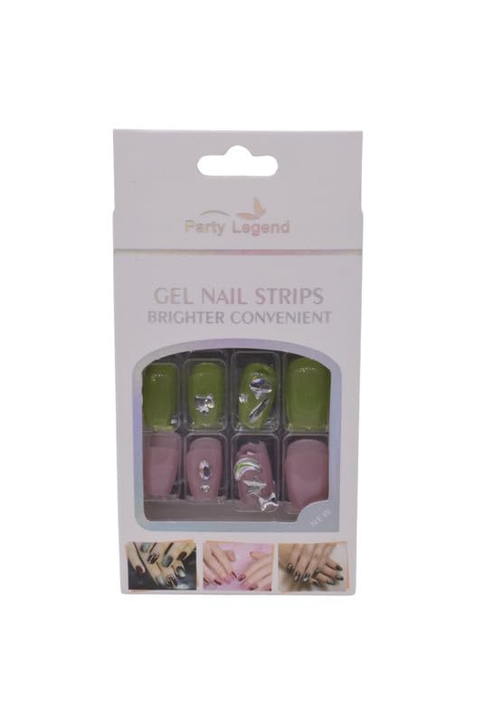 Party Legend Mink Nails Strips Set, 24 Pieces - Olive Pink