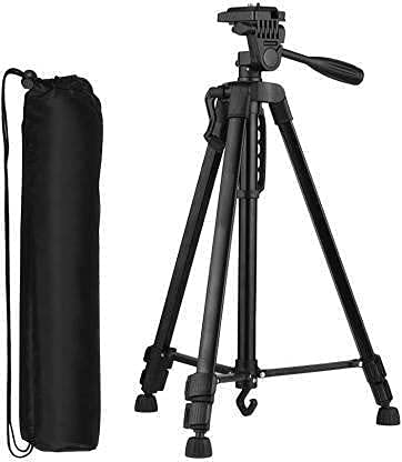 3366 Black Tripod Mobile Phone and Camera Stand with Tilt Pan 360 Degree Horizontal & Vertical Rotating Head 55 Inches Height- Free Mobile Holder