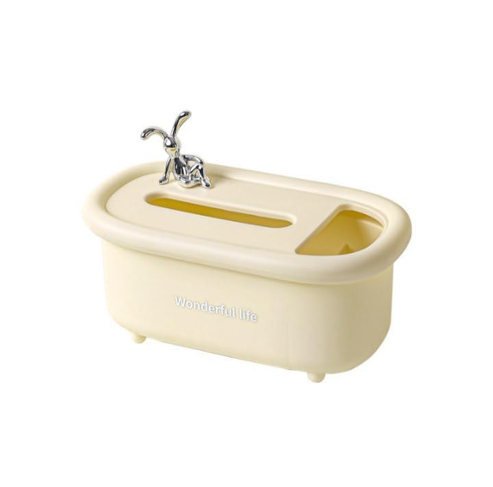 Tissue Box Desk Organizer with Pen Holder, Decorative Bathtub Design, White and Cream