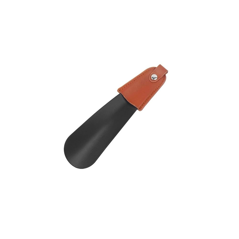 GQ Metal Shoe Horn, 16cm Travel Shoehorn - Small Stainless Steel Shoehorns Shoe Stick Shoe Helper with Leather Strap for Travel Men Women Kids Seniors