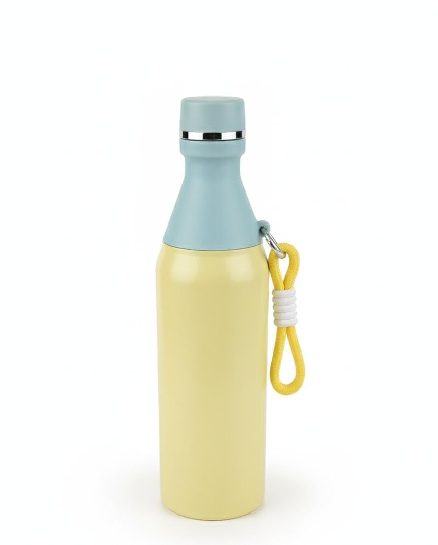 Spaceshoop 500ml Insulated Stainless Steel Water Bottle, Portable Thermal Flask with Carry Strap, Yellow