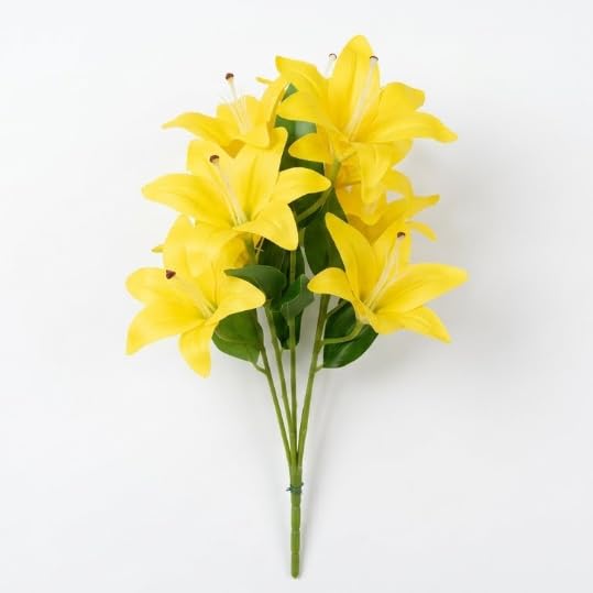 Lily Artificial Flowers (Night) Pink/White – 6 Roses Height 45cm – Realistic Decorative Flowers for Home & Office – Suitable for Vases, Gifts, Events (Yellow)