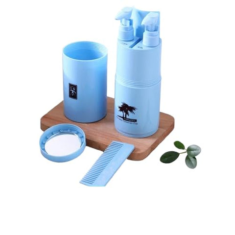Next Store Women's 8-in-1 Travel Set - Portable Bottles, Tumbler, Shampoo, Conditioner, Comb and Mirror. (Blue)