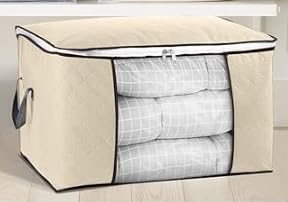 Fresh Horizontal Style Foldable Clothes Storage Bags with Reinforced Handle Storage Bags for Clothes, Blankets (beige)