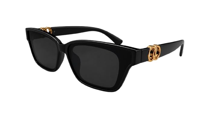 Sunglasses,black Frame with Detail, Dark black Lenses, Gold Accent, Retro Style