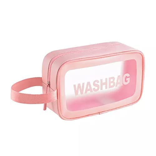 Salepush Cosmetic Wash Bag Makeup Pouch Travel Transparent Toiletry Zipper Bag with Handle Household Grooming Kit Portable Organizer Pouch for Women - Men., small pink wash bag, Foldable Travel Duffel