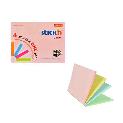 Hopax Stick'n 3x4'',Pastel Pink+Yellow+Blue+Green, 25 sheets/color; 100 sheets/pad 21575